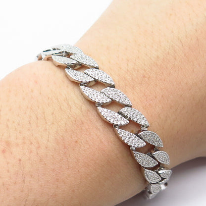 925 Sterling Silver C Z Cuban Link Bracelet 8.5"