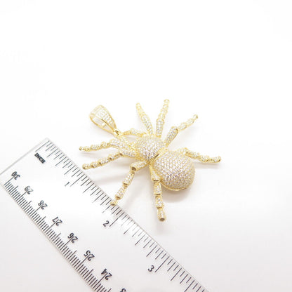 925 Sterling Silver Gold Plated Pave C Z Large Spider Pendant