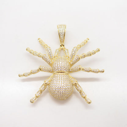 925 Sterling Silver Gold Plated Pave C Z Large Spider Pendant