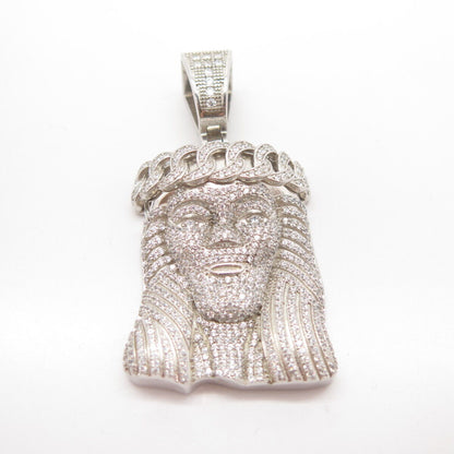 925 Sterling Silver Pave C Z Jesus Religious Pendant