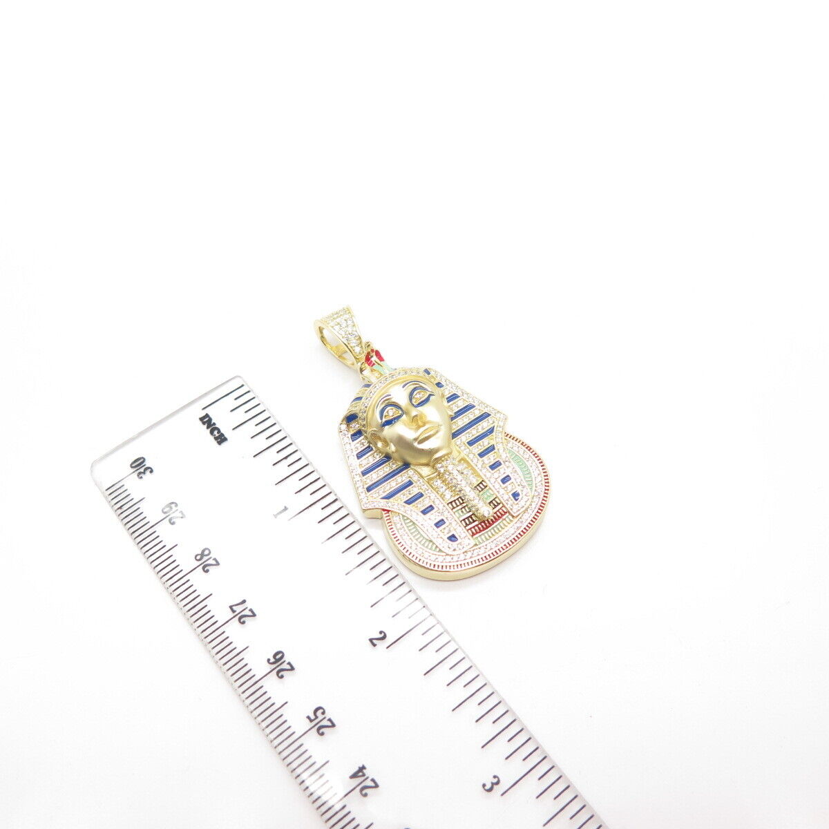 925 Sterling Silver Gold Plated C Z & Colorful Enamel Egyptian Pharaoh Pendant