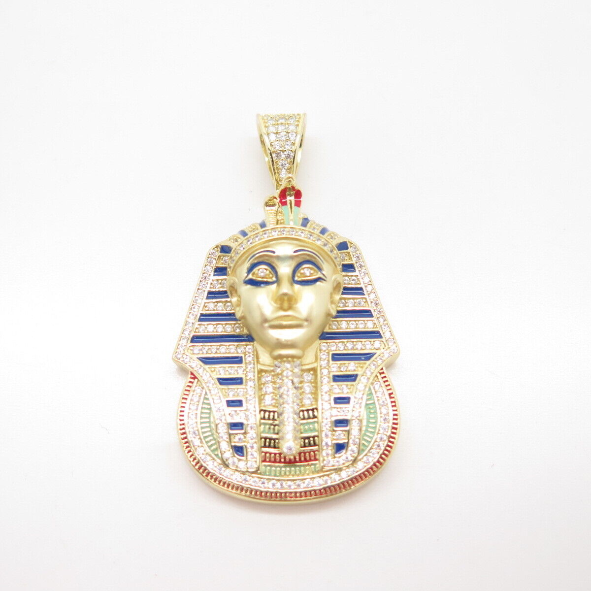 925 Sterling Silver Gold Plated C Z & Colorful Enamel Egyptian Pharaoh Pendant