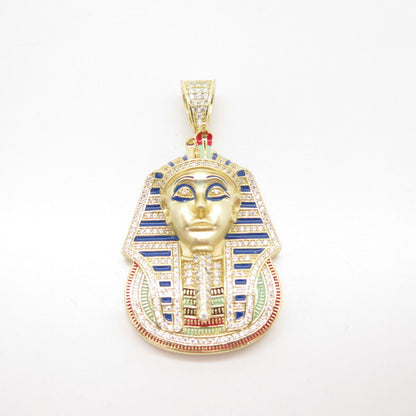 925 Sterling Silver Gold Plated C Z & Colorful Enamel Egyptian Pharaoh Pendant