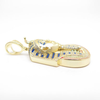 925 Sterling Silver Gold Plated C Z & Colorful Enamel Egyptian Pharaoh Pendant
