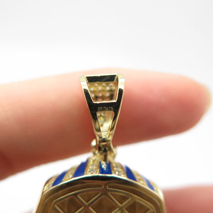 925 Sterling Silver Gold Plated C Z & Colorful Enamel Egyptian Pharaoh Pendant