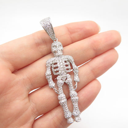 925 Sterling Silver Pave C Z Human Skeleton Pendant