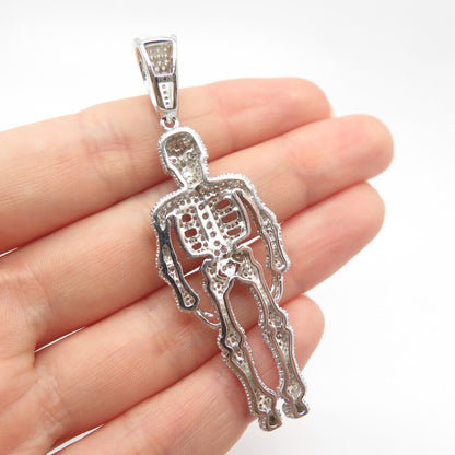 925 Sterling Silver Pave C Z Human Skeleton Pendant