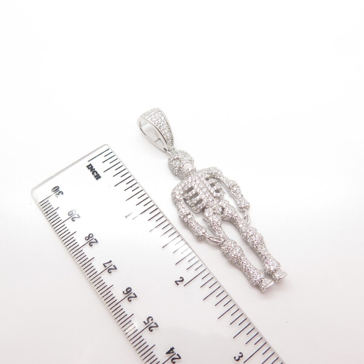 925 Sterling Silver Pave C Z Human Skeleton Pendant