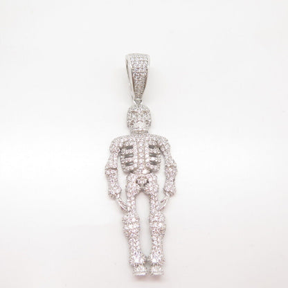 925 Sterling Silver Pave C Z Human Skeleton Pendant