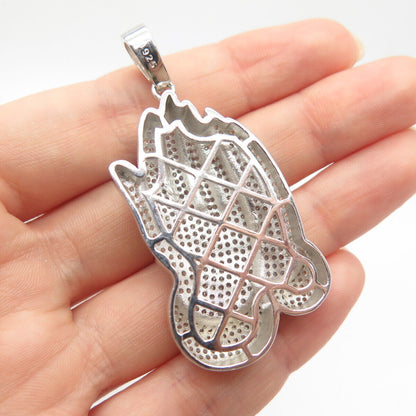 925 Sterling Silver Pave C Z Hands In Prayer Pendant