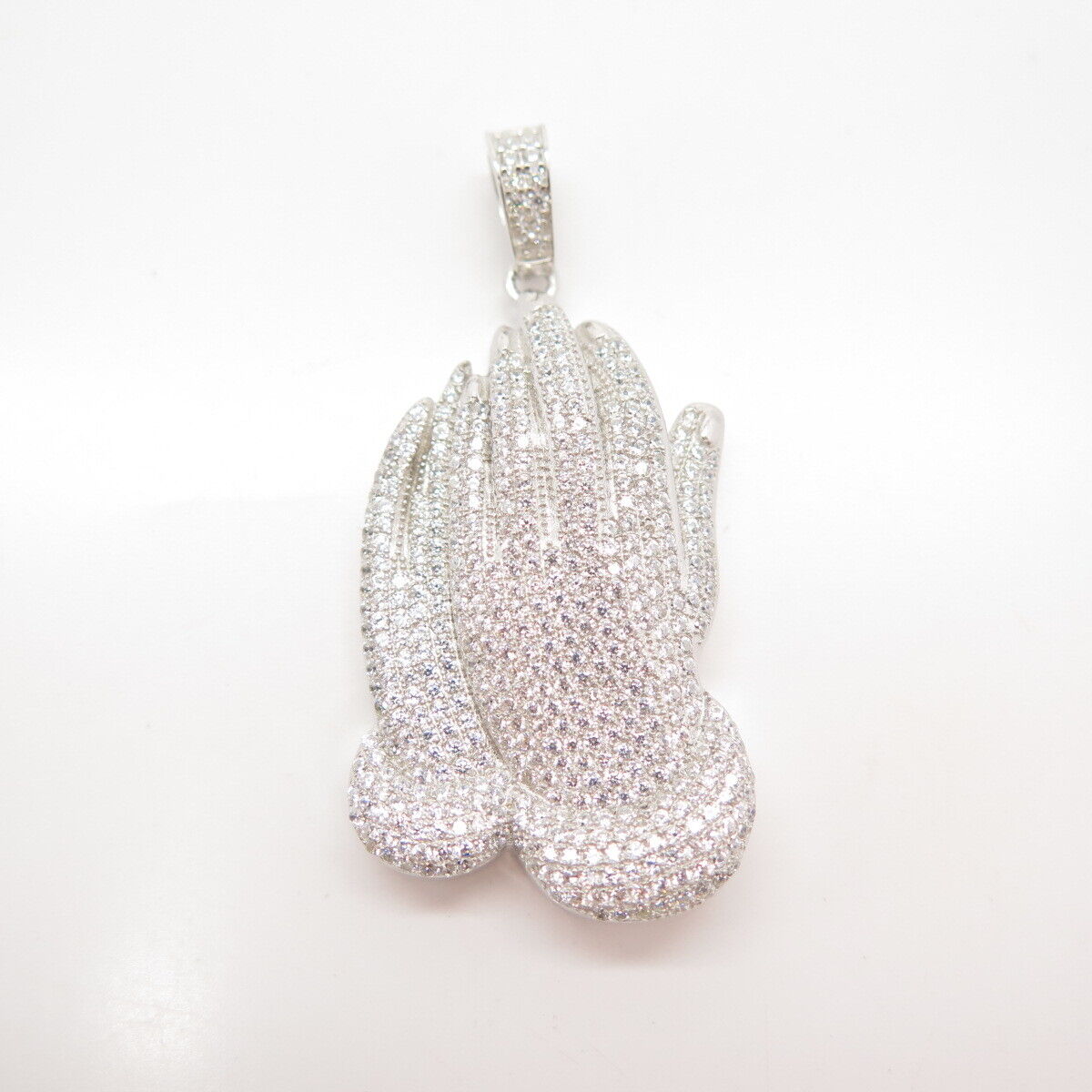 925 Sterling Silver Pave C Z Hands In Prayer Pendant