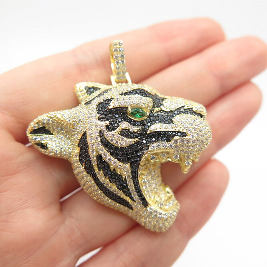 925 Sterling Silver Gold Plated Multi-Color C Z Roaring Tiger Pendant