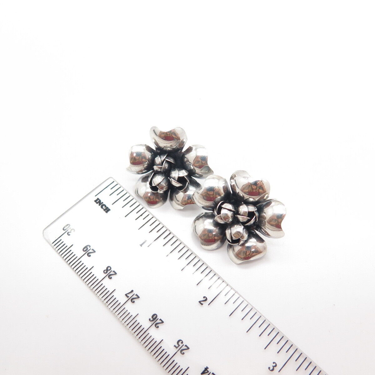 925 Sterling Silver Vintage Floral Screw Back Earrings