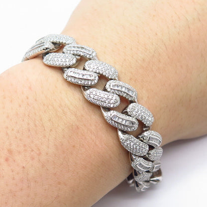 925 Sterling Silver C Z Cuban Link Bracelet 8.75"