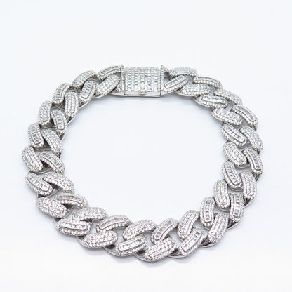 925 Sterling Silver C Z Cuban Link Bracelet 8.75"