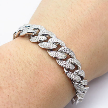 925 Sterling Silver C Z Cuban Link Bracelet 8"