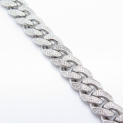 925 Sterling Silver C Z Cuban Link Bracelet 8"