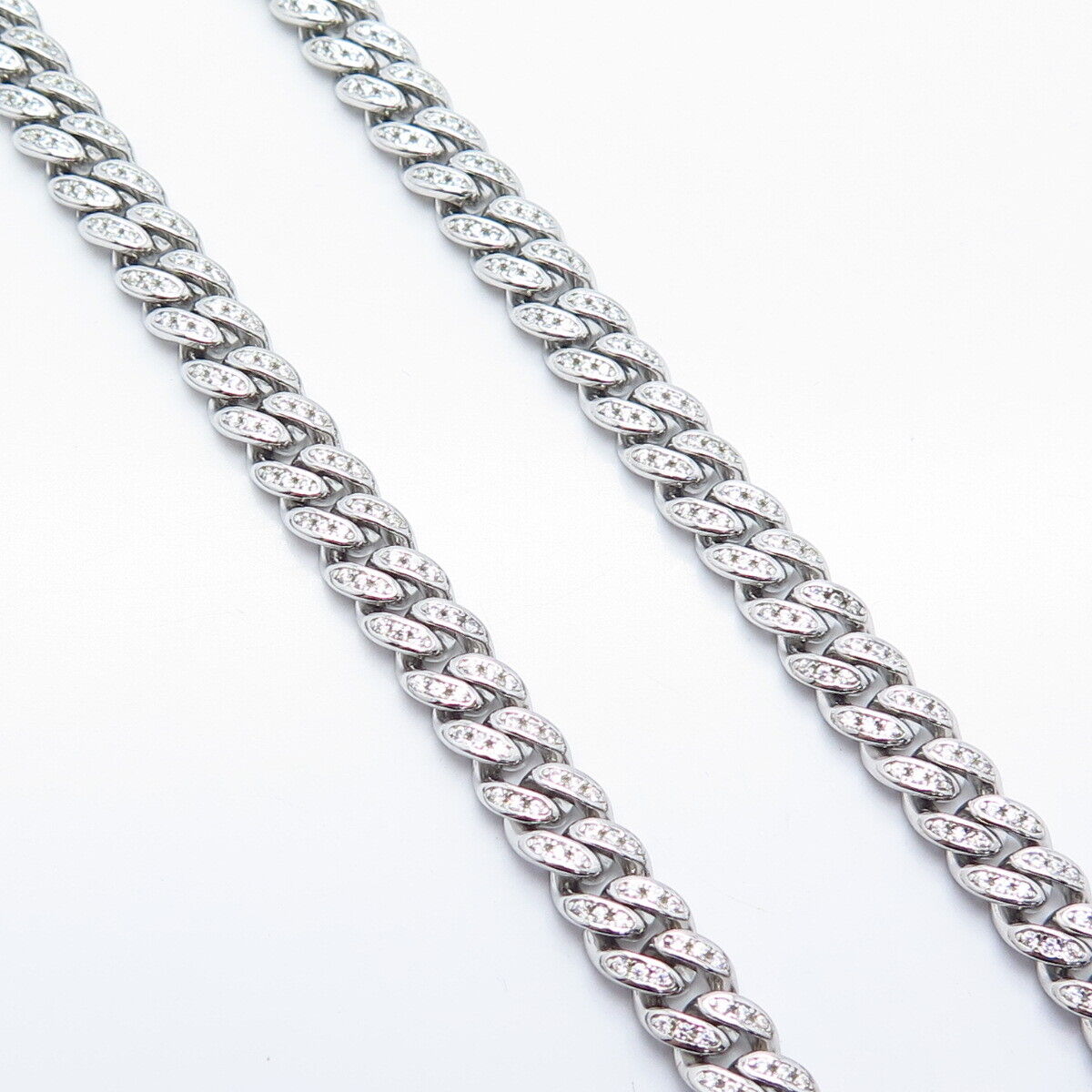 925 Sterling Silver C Z Cuban Chain Necklace 24"