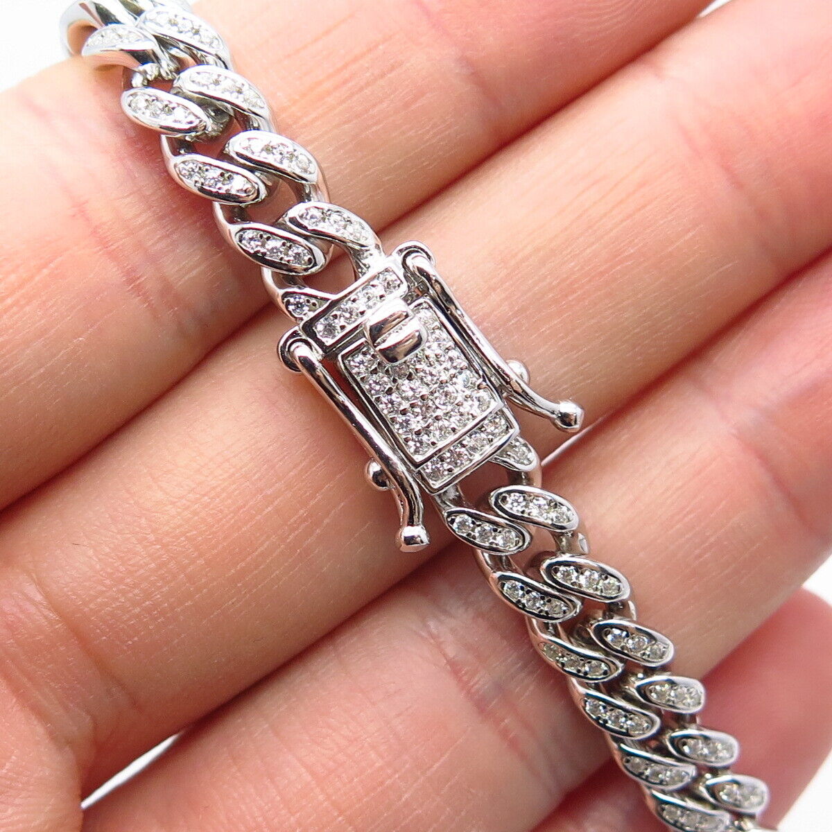 925 Sterling Silver C Z Cuban Chain Necklace 24"