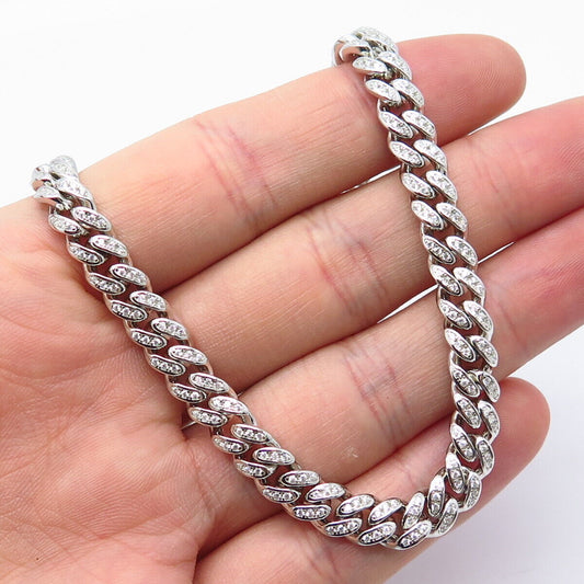 925 Sterling Silver C Z Cuban Chain Necklace 18"