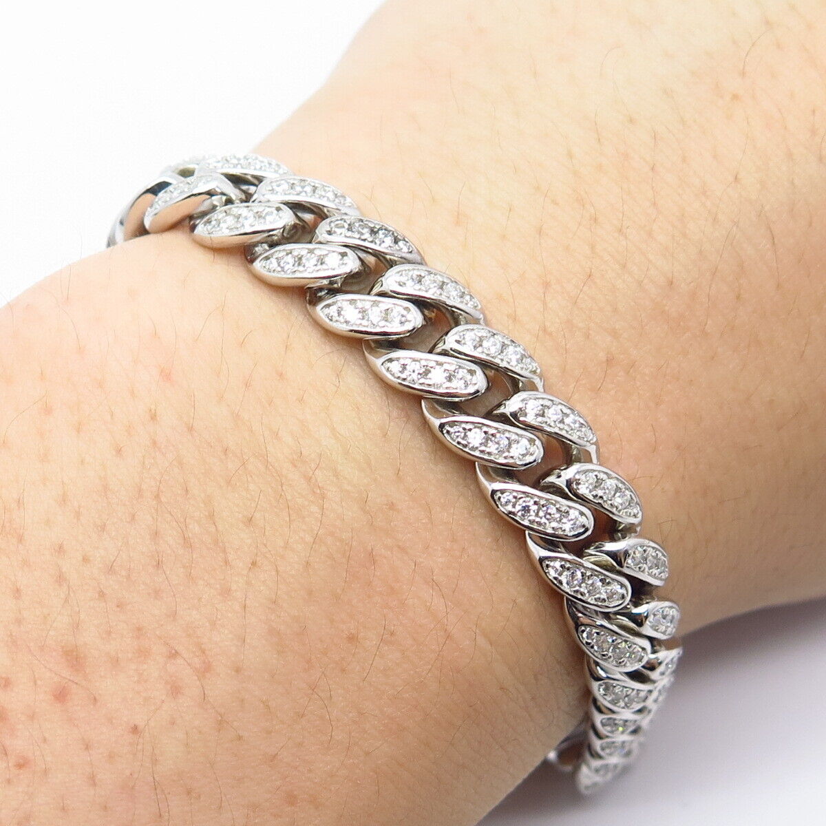 925 Sterling Silver C Z Cuban Link Bracelet 7.75"