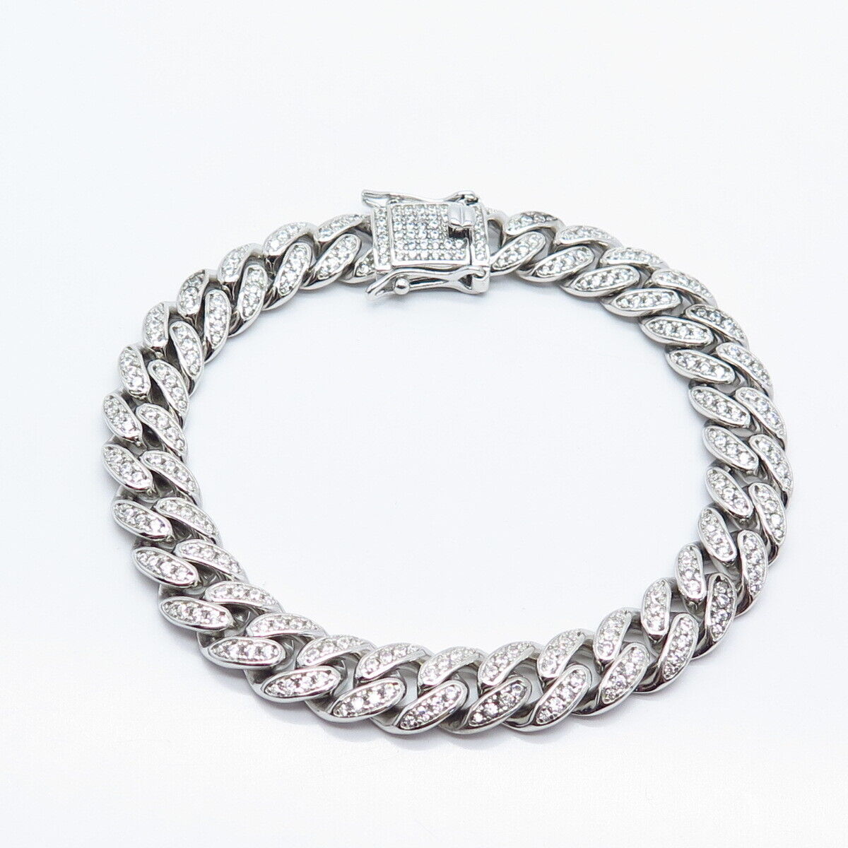 925 Sterling Silver C Z Cuban Link Bracelet 7.75"