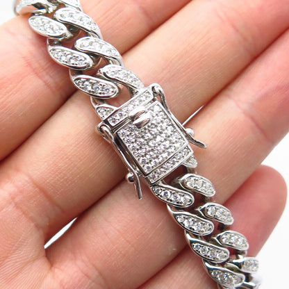 925 Sterling Silver C Z Cuban Link Bracelet 7.75"