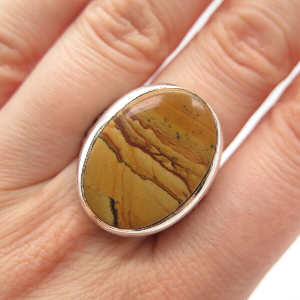 925 Sterling Silver Vintage Real Picture Jasper Gemstone Ring Size 11.5