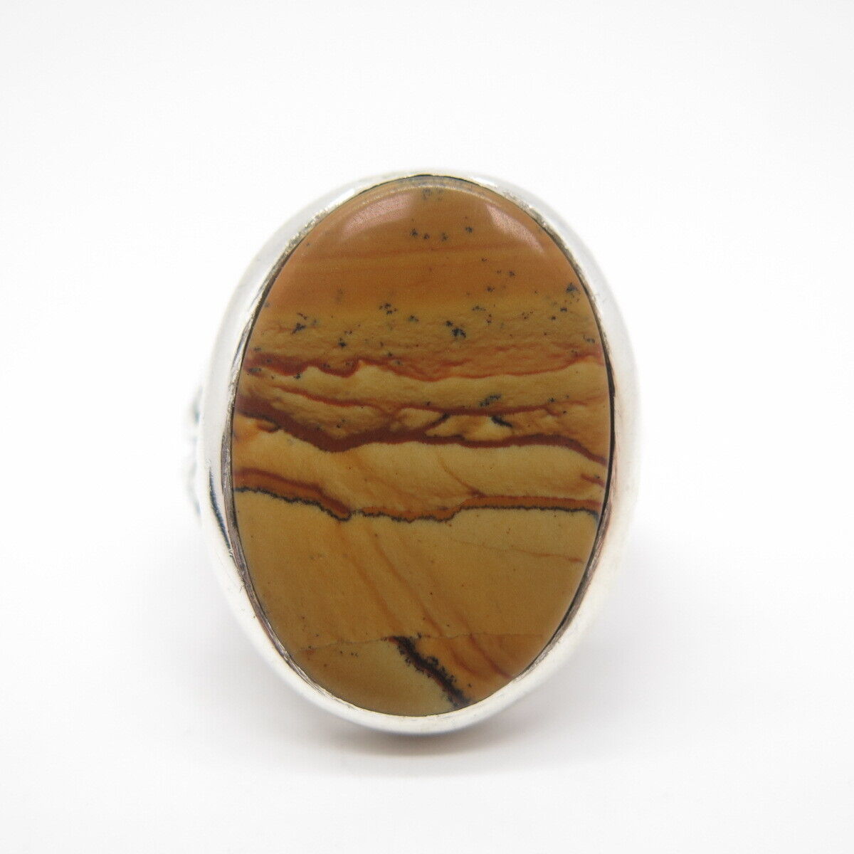 925 Sterling Silver Vintage Real Picture Jasper Gemstone Ring Size 11.5