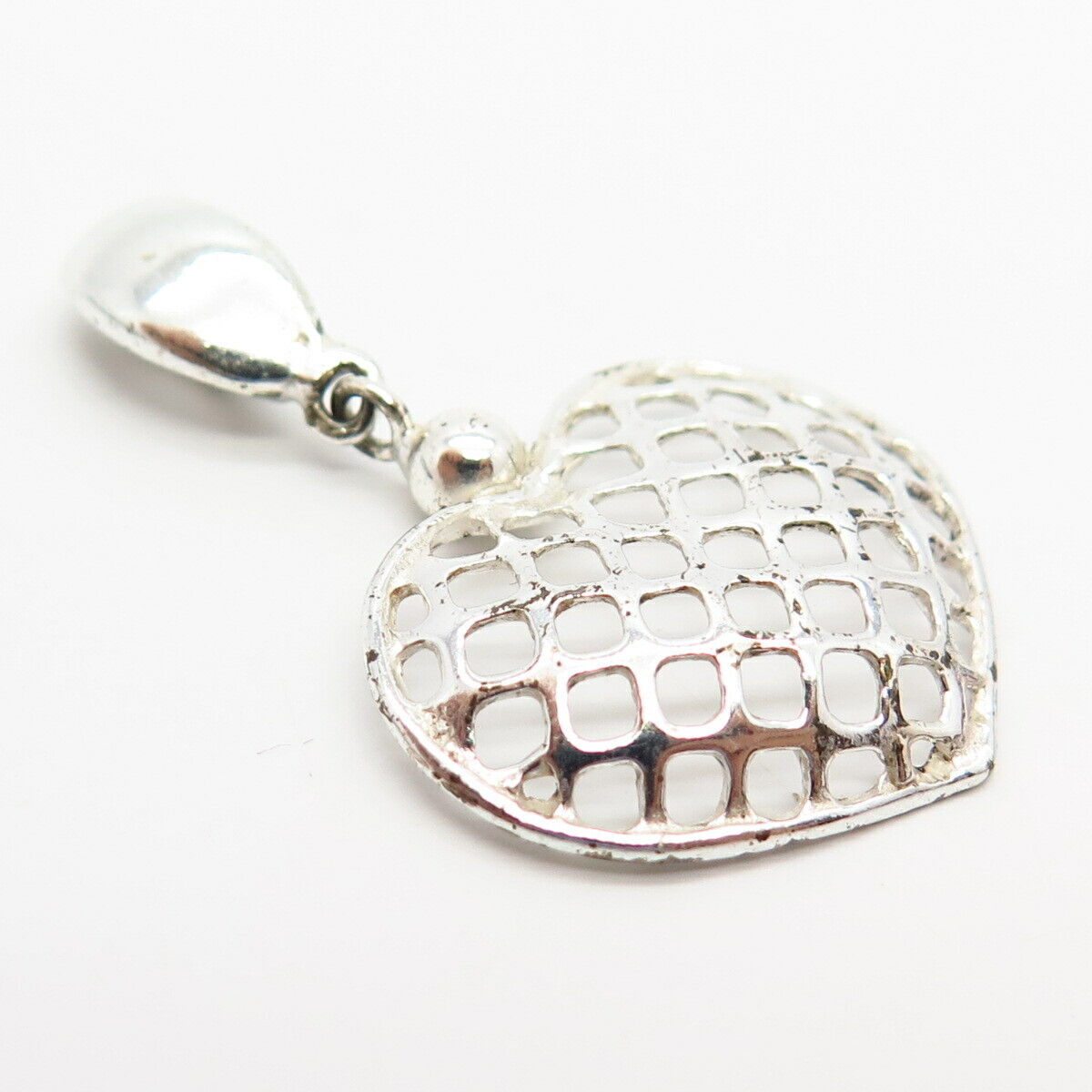 925 Sterling Silver Open Heart Grid Design Slide Pendant