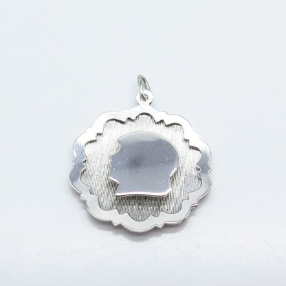 925 Sterling Silver Vintage Girl Face Profile Textured Pendant