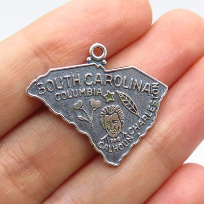 925 Sterling Silver Vintage JMF "South Carolina" State Map Pendant