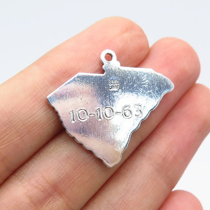 925 Sterling Silver Vintage JMF "South Carolina" State Map Pendant