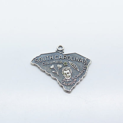 925 Sterling Silver Vintage JMF "South Carolina" State Map Pendant