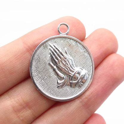 925 Sterling Silver Vintage Hands In Prayer Pendant