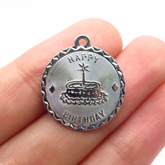 925 Sterling Silver Vintage Crea "Happy Birthday" Cake Pendant