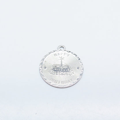 925 Sterling Silver Vintage Crea "Happy Birthday" Cake Pendant