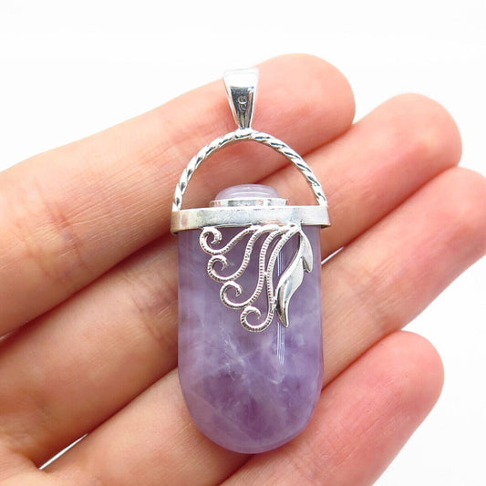 925 Sterling Silver Vintage Real Amethyst Gemstone Amulet Pendant