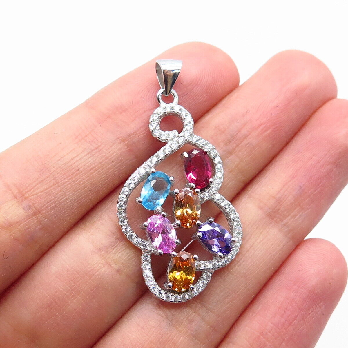 925 Sterling Silver Multi-Color C Z Pendant