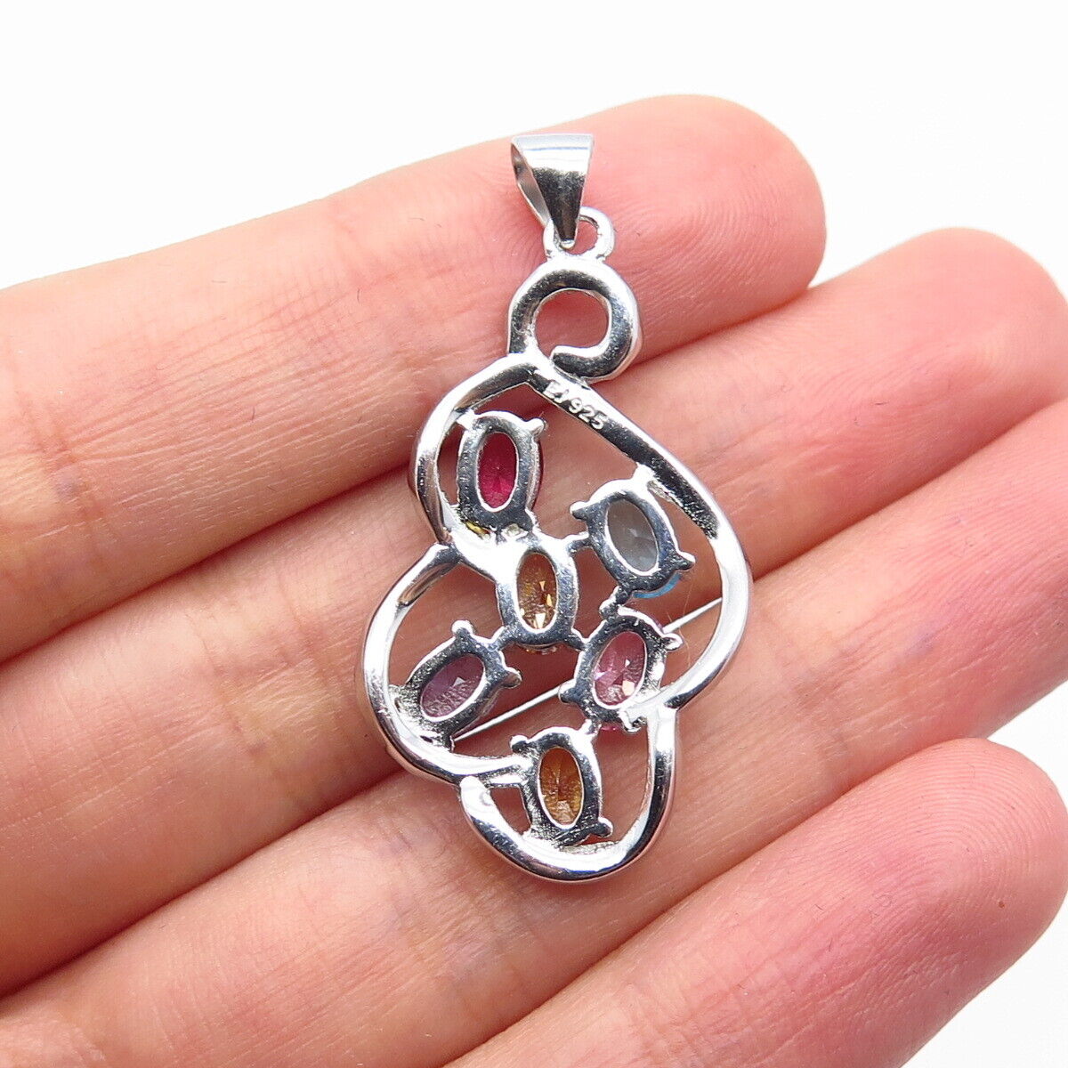 925 Sterling Silver Multi-Color C Z Pendant