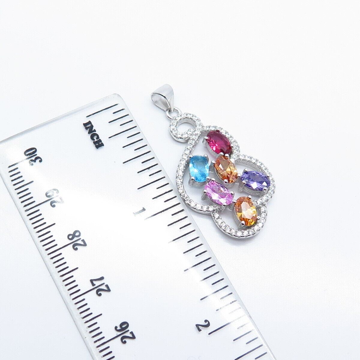 925 Sterling Silver Multi-Color C Z Pendant