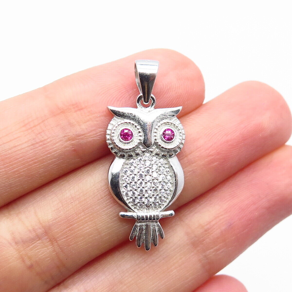 925 Sterling Silver Lab-Created Ruby & C Z Wise Owl Pendant