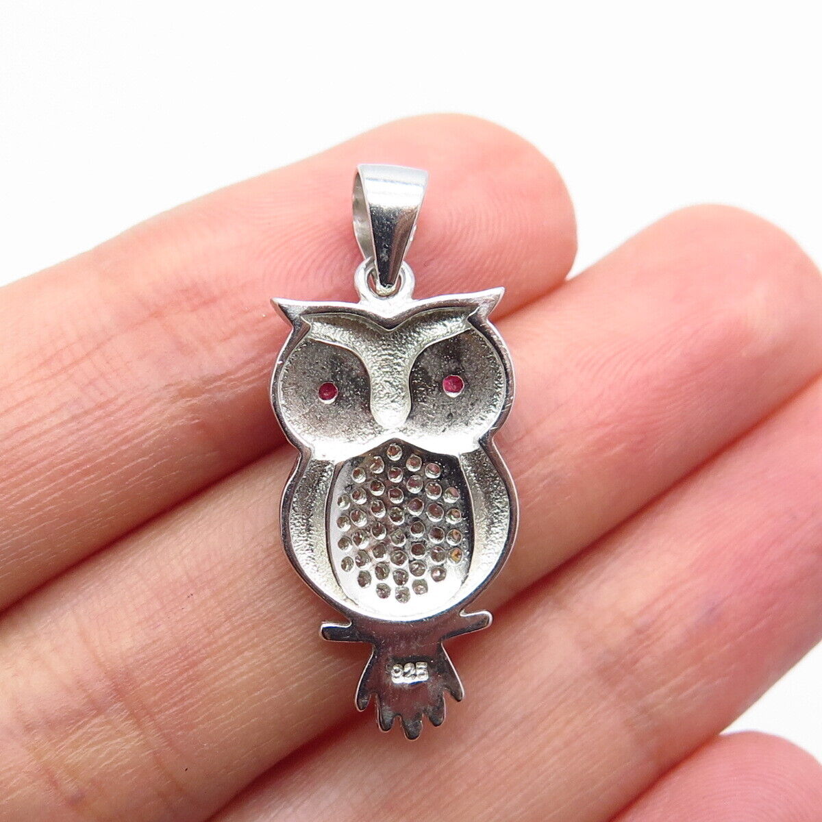 925 Sterling Silver Lab-Created Ruby & C Z Wise Owl Pendant