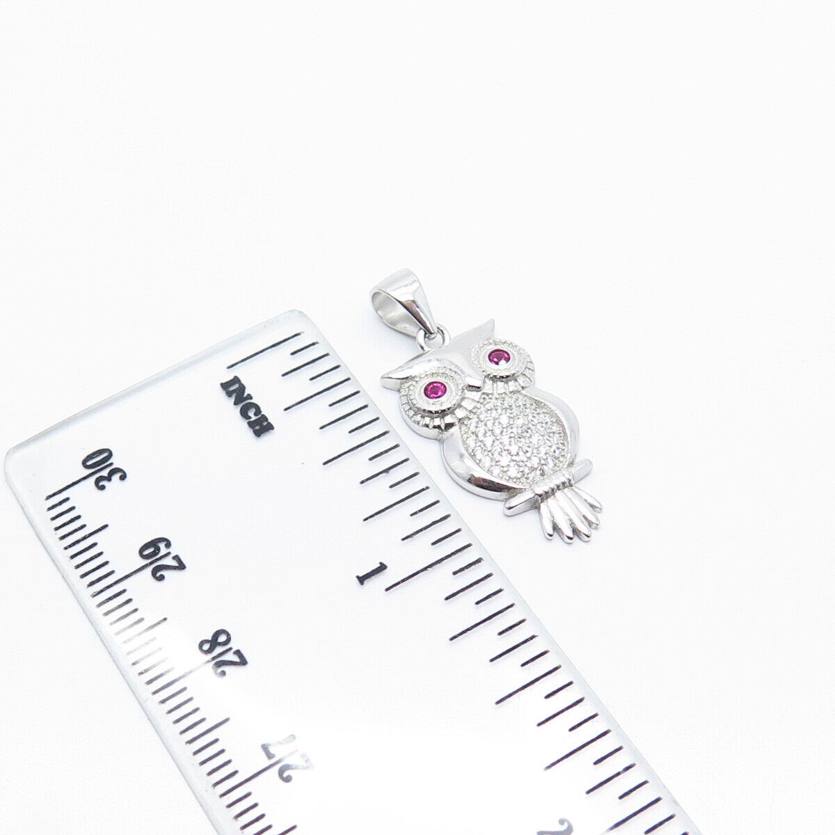 925 Sterling Silver Lab-Created Ruby & C Z Wise Owl Pendant