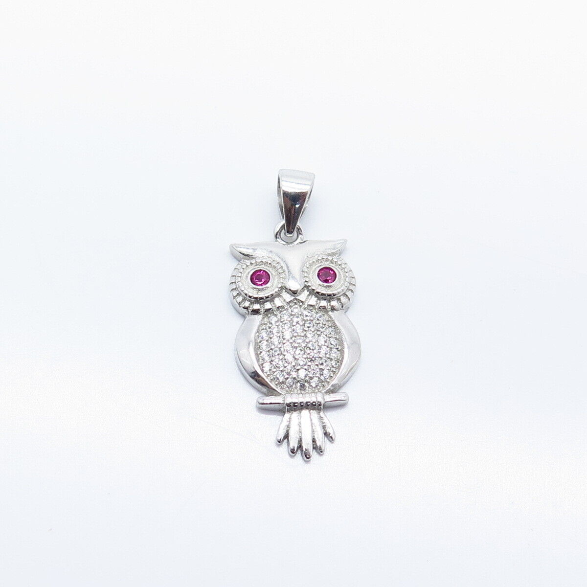 925 Sterling Silver Lab-Created Ruby & C Z Wise Owl Pendant