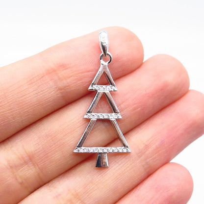 925 Sterling Silver C Z New Year Tree Charm Pendant