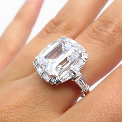 925 Sterling Silver Radiant-Cut C Z Ring Size 7