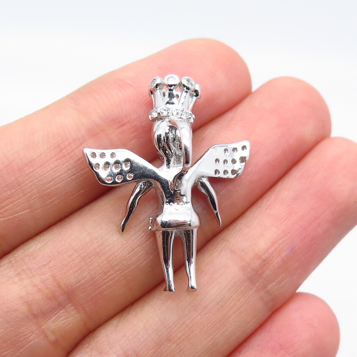 925 Sterling Silver C Z Baby Angel w/ Crown Pendant