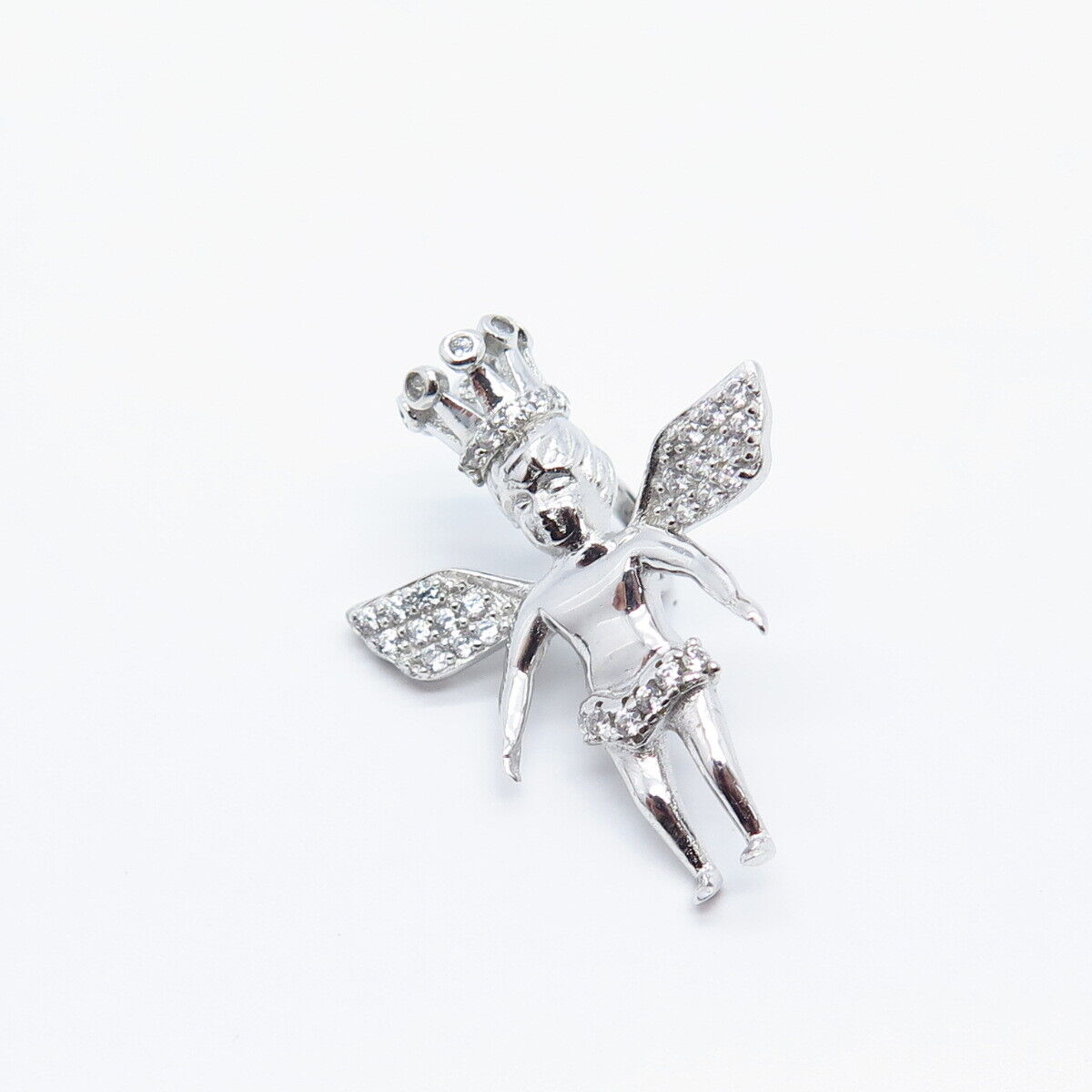 925 Sterling Silver C Z Baby Angel w/ Crown Pendant