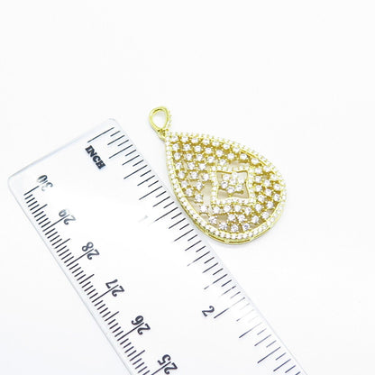 925 Sterling Silver Gold Plated C Z Ornate Teardrop Pendant